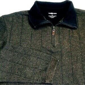 Chereskin Polo Sweater 1/4 Zip Vintage Y2K Green Gray L Mens Sweatshirt +Tee 80s